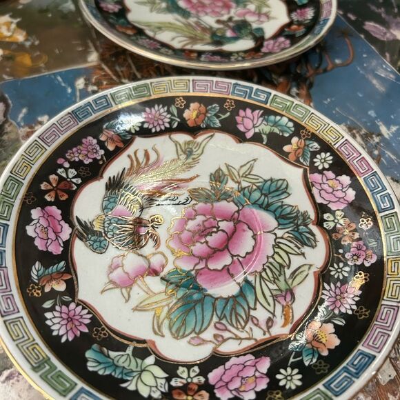 3 Asian Theme Floral and Birds Tea Cup and Saucer Sets Gold Trim - Picture 7 of 16